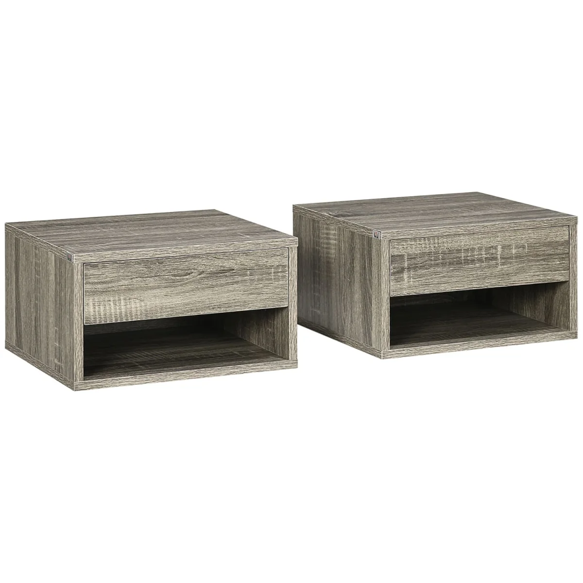 Rosama Set of 2 Grey Wood-Effect Floating Bedside Tables, Wall-Mounted, 1 Drawer, 1 Shelf – image 3