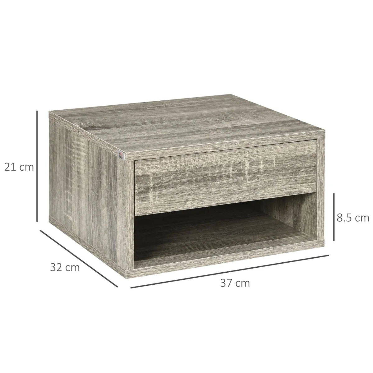 Rosama Set of 2 Grey Wood-Effect Floating Bedside Tables, Wall-Mounted, 1 Drawer, 1 Shelf – image 5