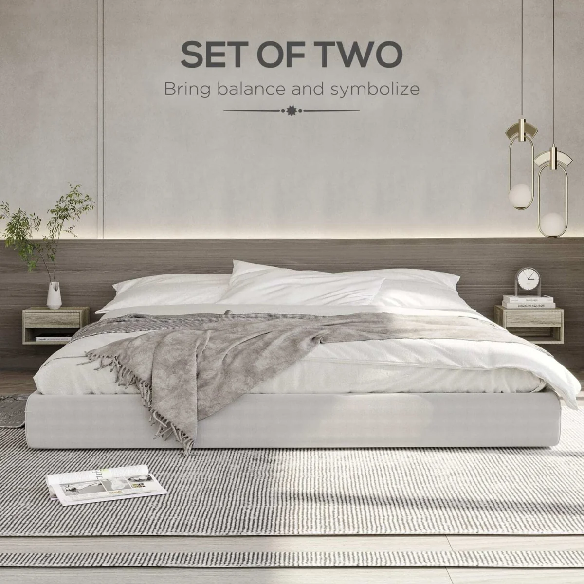 Rosama Set of 2 Grey Wood-Effect Floating Bedside Tables, Wall-Mounted, 1 Drawer, 1 Shelf – image 6