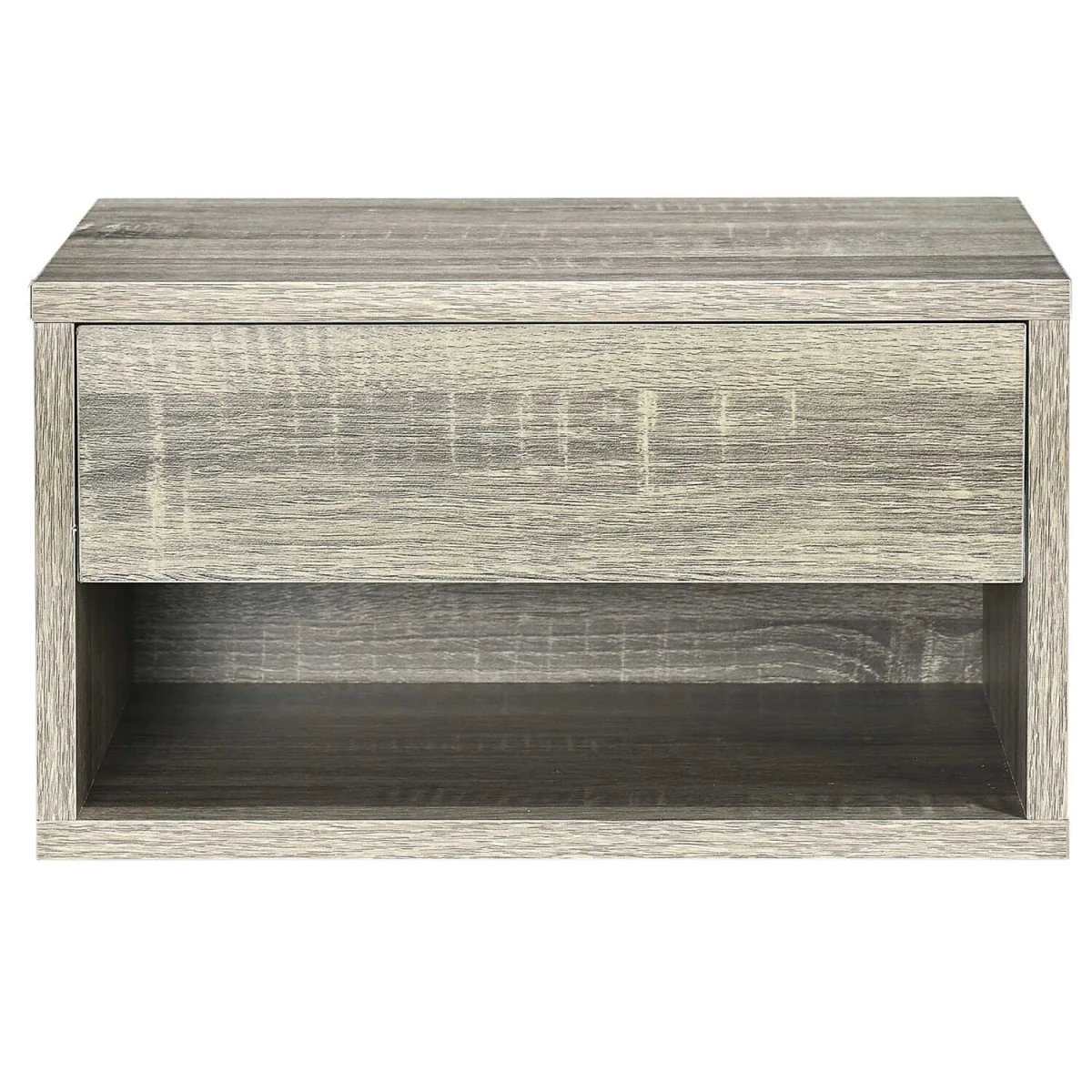 Rosama Set of 2 Grey Wood-Effect Floating Bedside Tables, Wall-Mounted, 1 Drawer, 1 Shelf – image 8