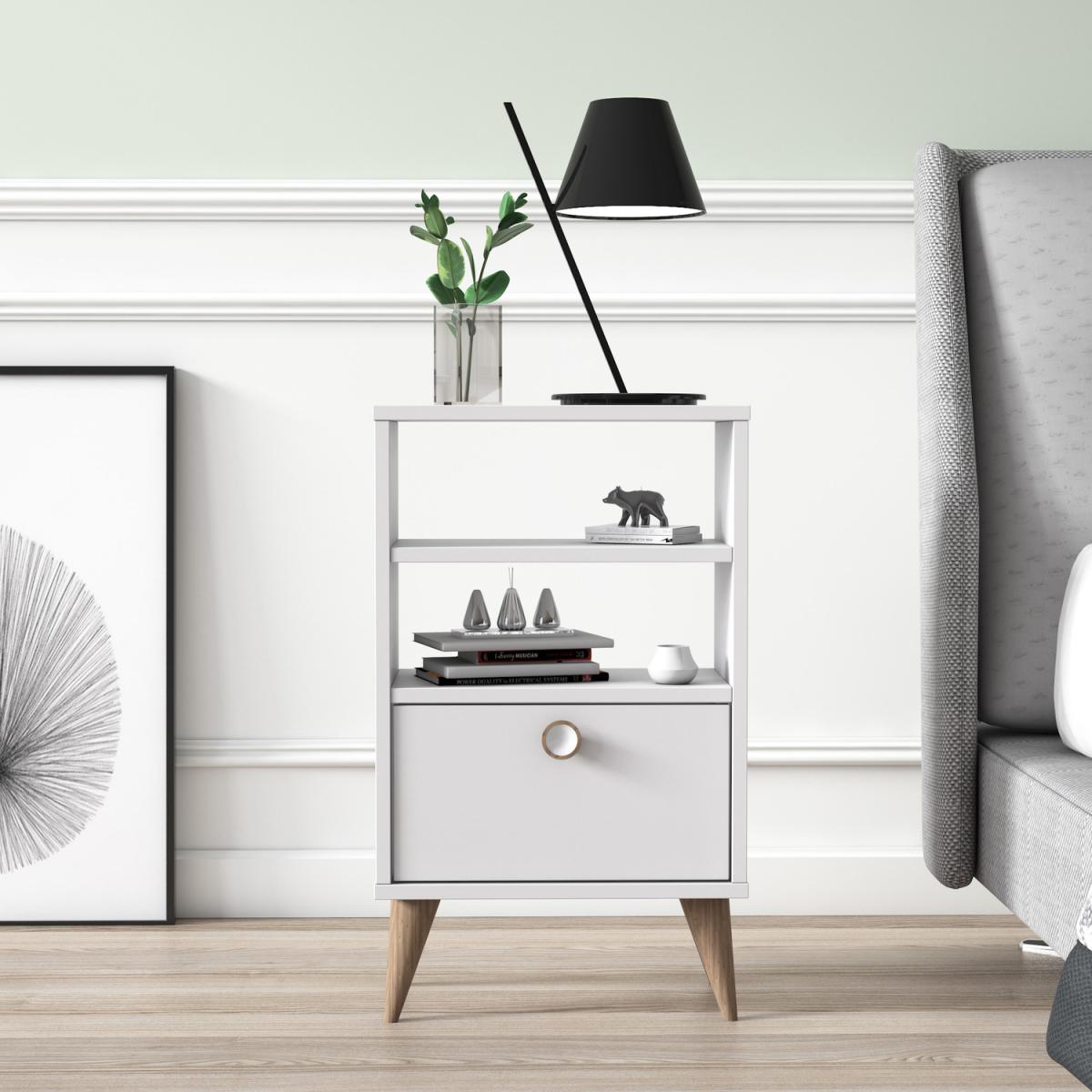 Vega 74cm Tall Nightstand with Shelf by Ruumstore - Opaque White – image 3