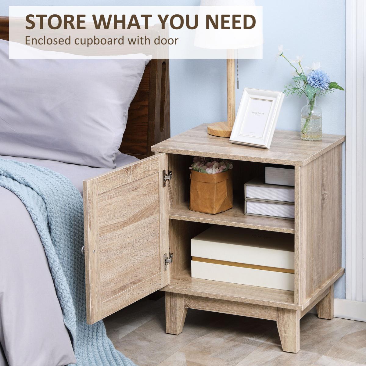 Nightstand, Bedside Table with Storage Cupboard - Natural wood finish – image 4