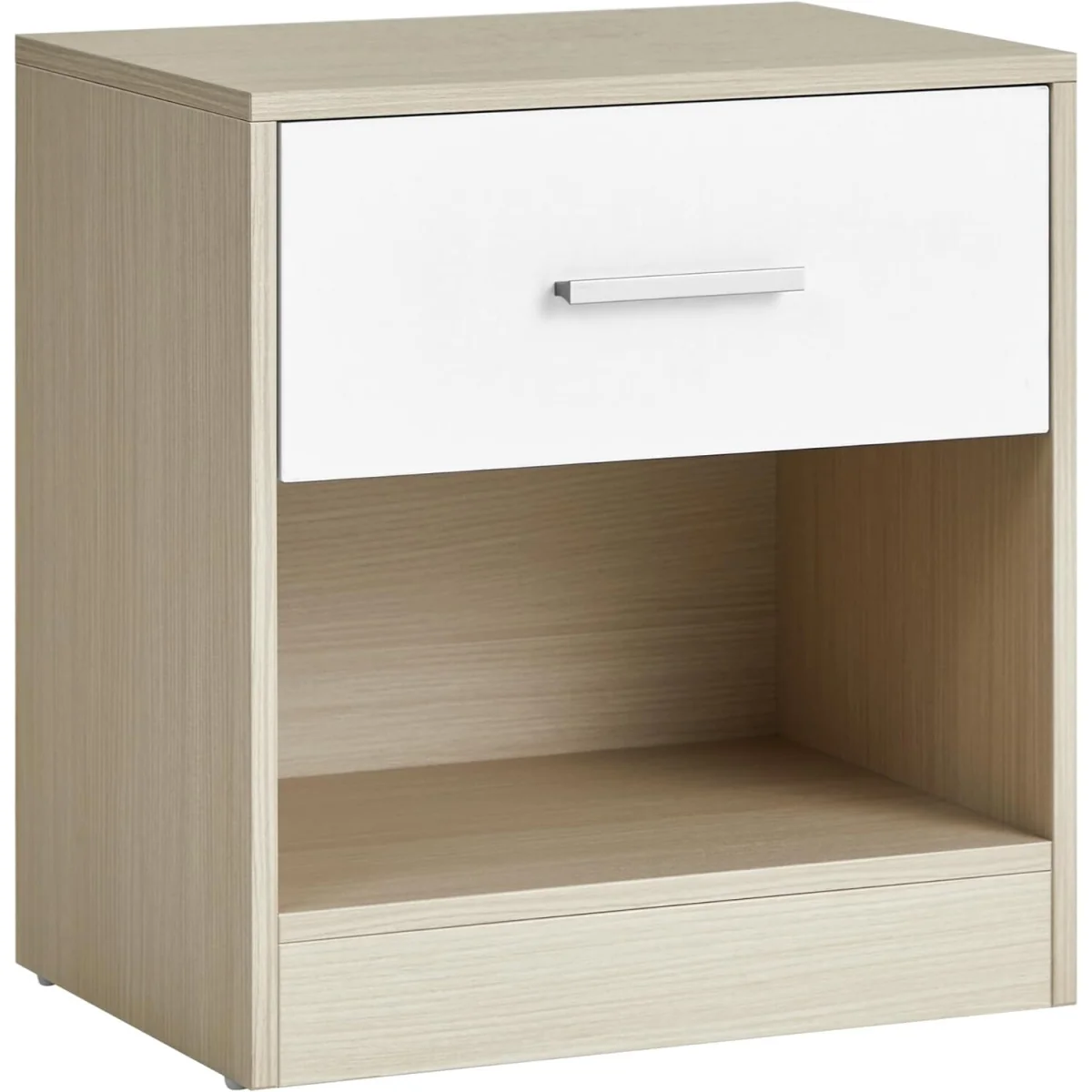 Bedside Table with Drawer and Open Storage Compartment, Compact Nightstand Storage Unit for Bedroom - Natural Beige, Cloud White – image 3