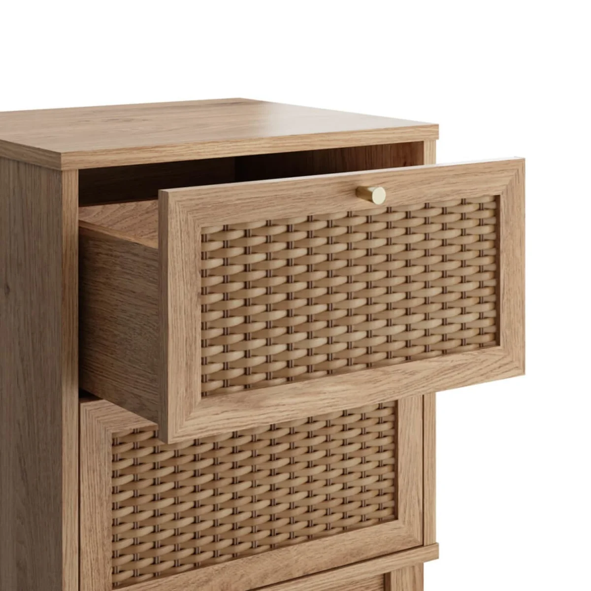 Wyld Haus Waterford Oak Bedside Cabinet with Rattan Drawer Fronts, 2 Drawers, Natural - Brown – image 4