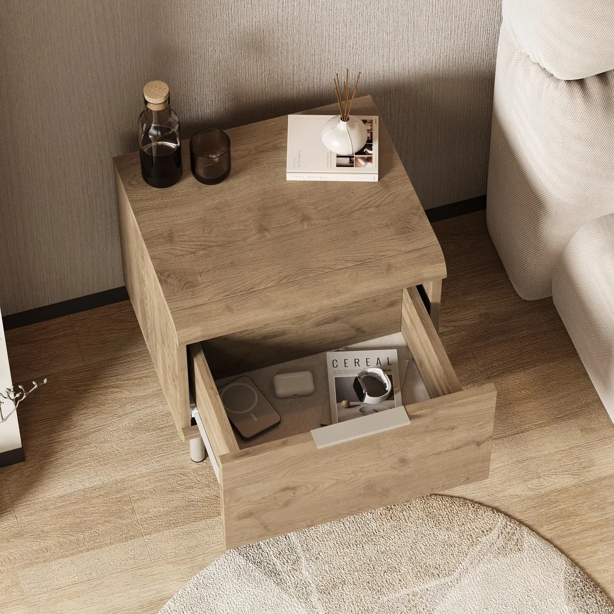 Decortie Draen One Drawer Bedside Table - Natural Oak – image 2