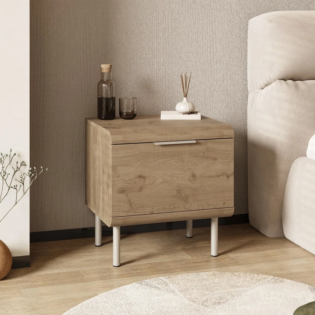 Decortie Draen One Drawer Bedside Table - Natural Oak – image 4