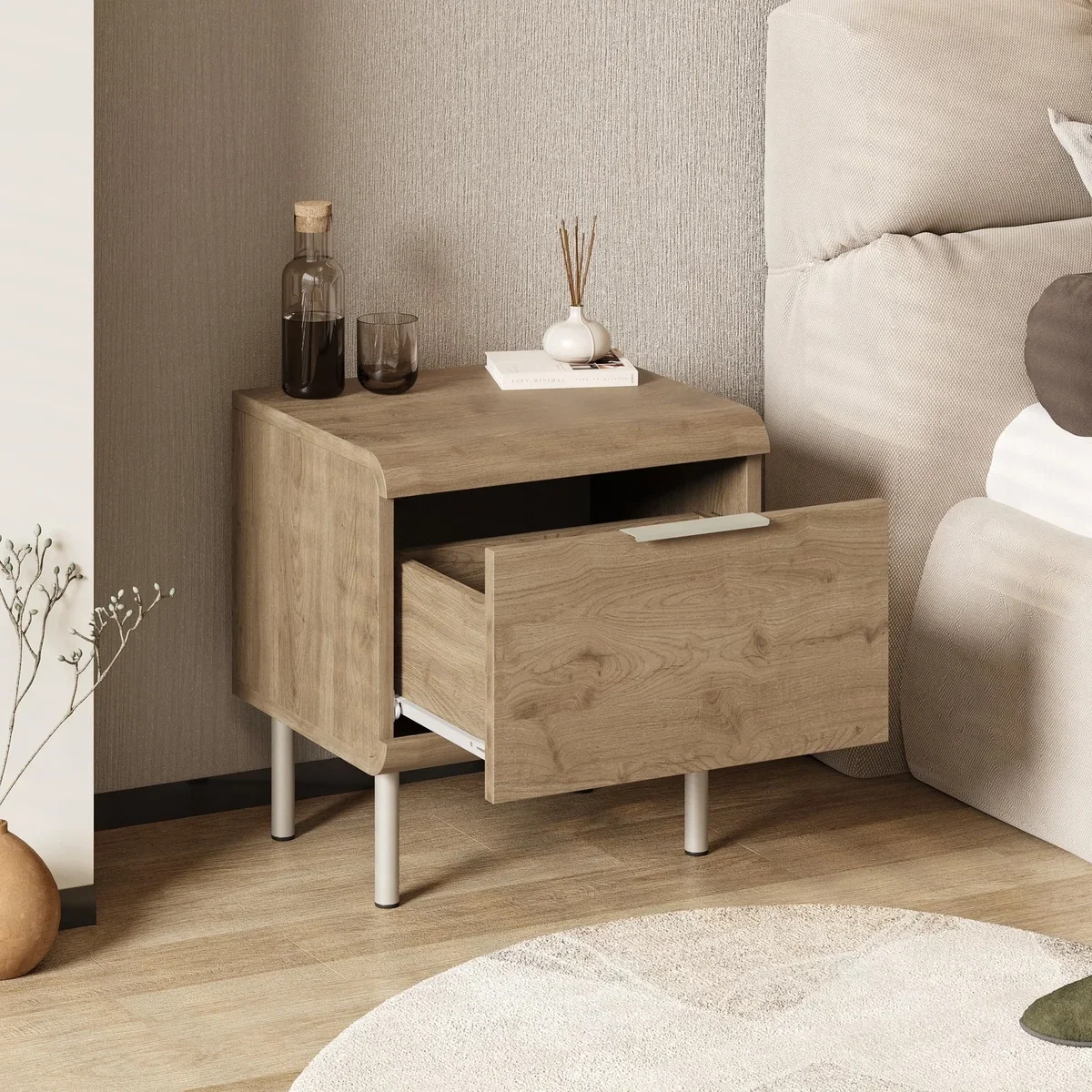 Decortie Draen One Drawer Bedside Table - Natural Oak – image 5