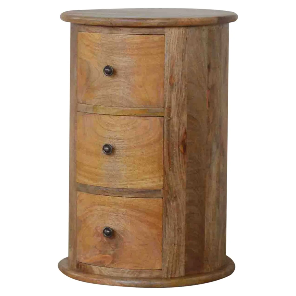 Amalfi 3-Drawer Mango Wood Drum Bedside Table - Brown – image 3