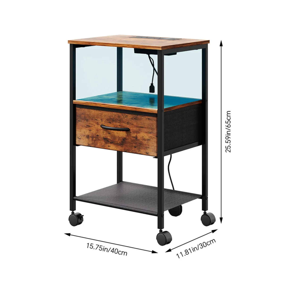 LED Bedside Table with Charging Station - Dark Brown – image 2