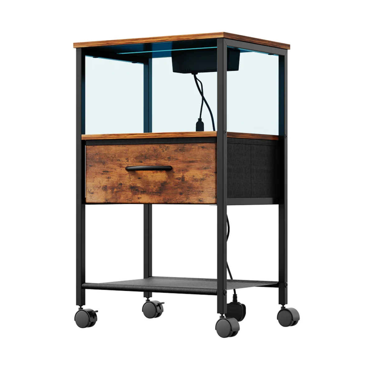 LED Bedside Table with Charging Station - Dark Brown – image 3