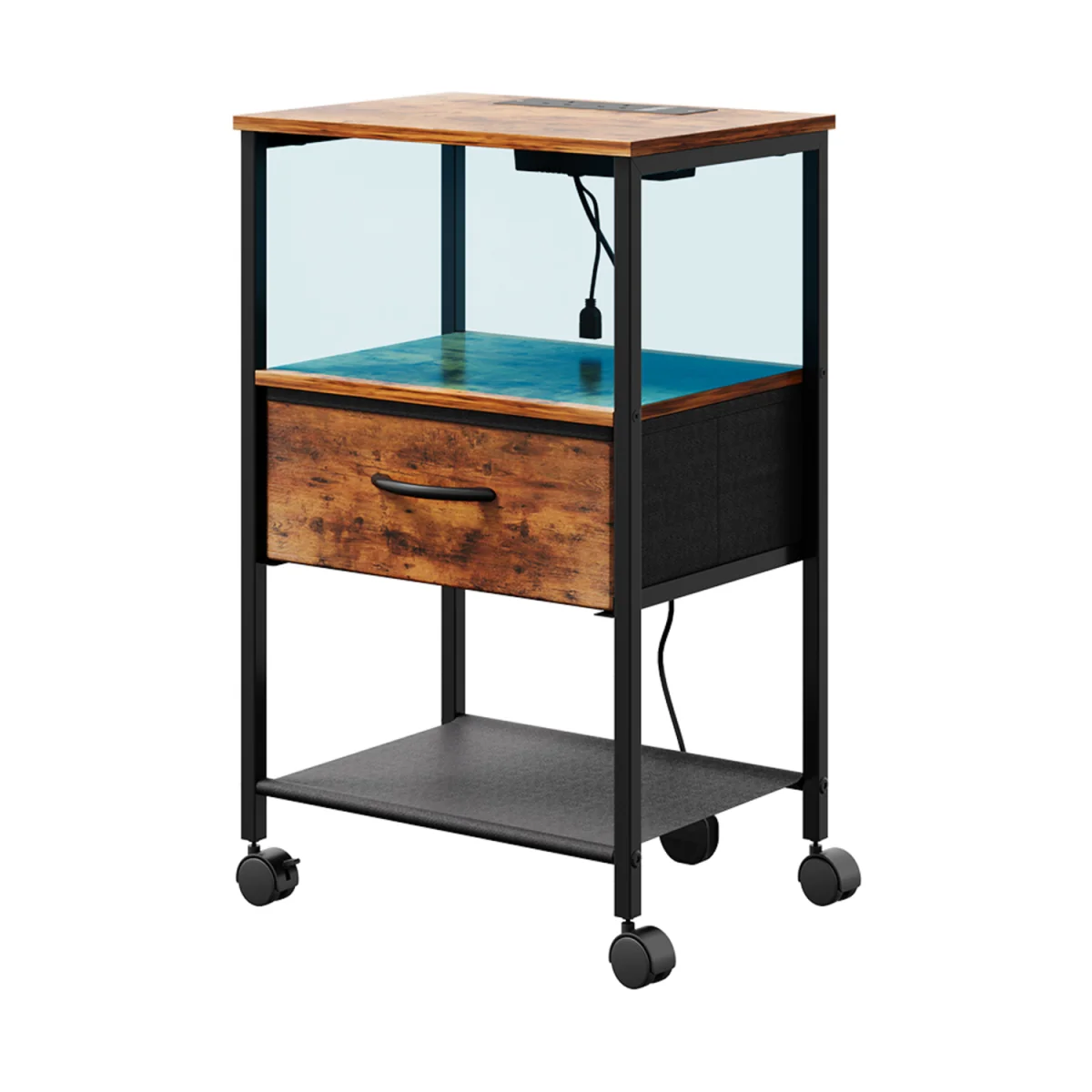 LED Bedside Table with Charging Station - Dark Brown – image 4