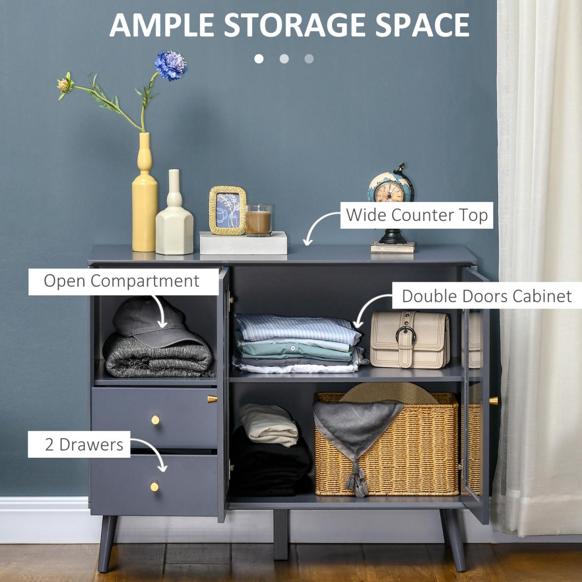 Modern Bedside Table Storage Cabinet with 2 Drawers, Adjustable Shelf - Grey / 32kg – image 3