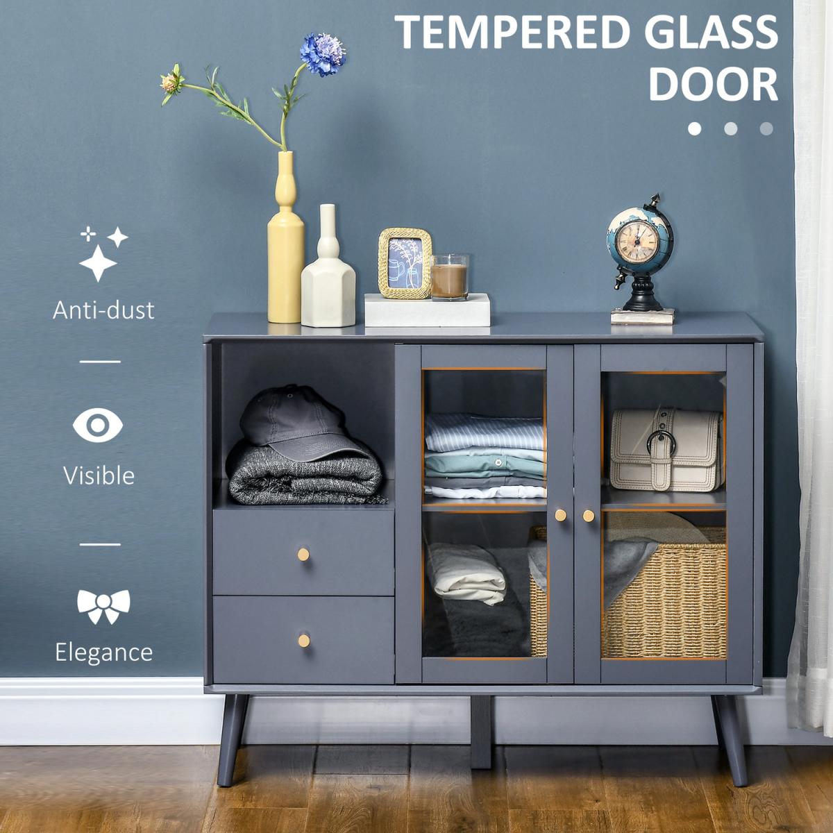 Modern Bedside Table Storage Cabinet with 2 Drawers, Adjustable Shelf - Grey / 32kg – image 5