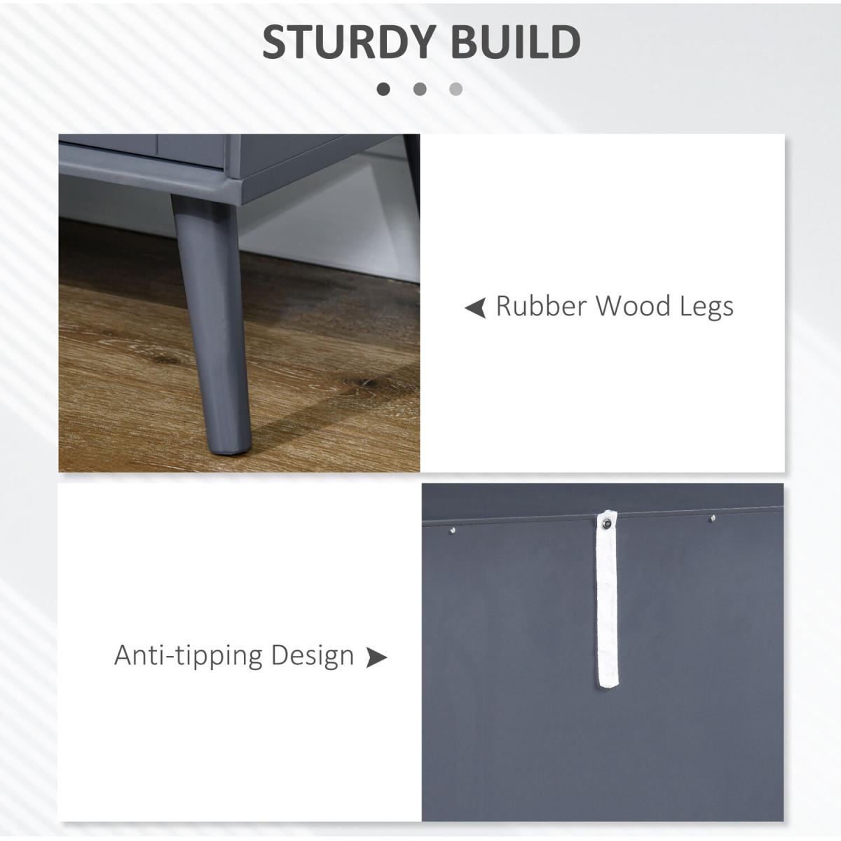 Modern Bedside Table Storage Cabinet with 2 Drawers, Adjustable Shelf - Grey / 32kg – image 6