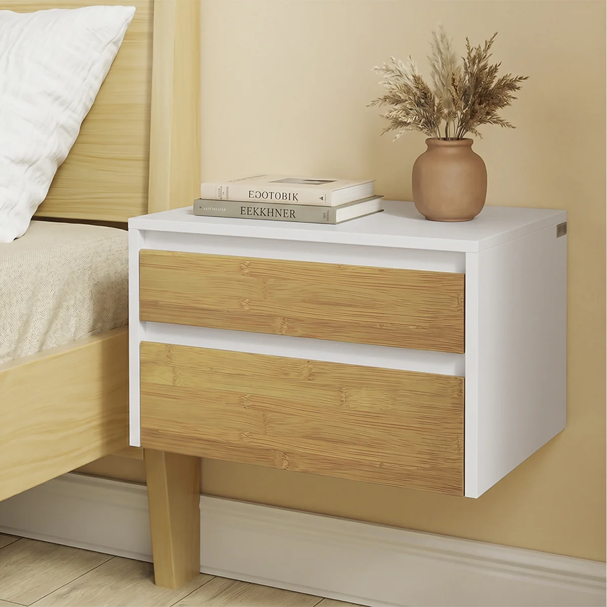 Floating Nightstand with Push-to-Open Drawers - White – image 11