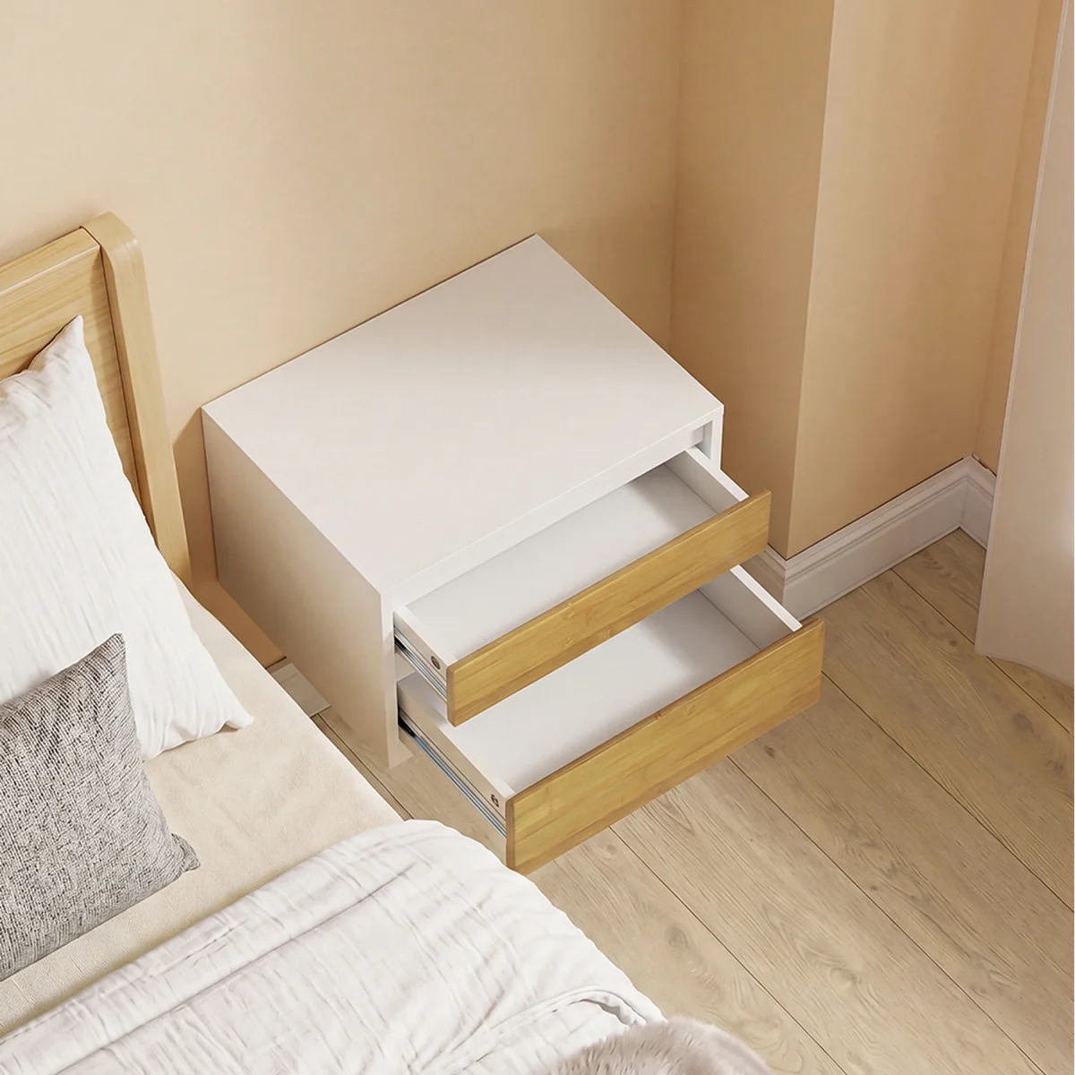 Floating Nightstand with Push-to-Open Drawers - White – image 7