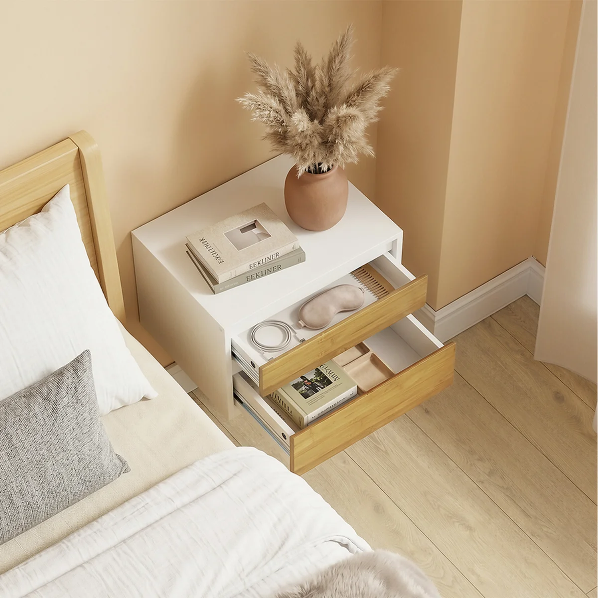 Floating Nightstand with Push-to-Open Drawers - White – image 8