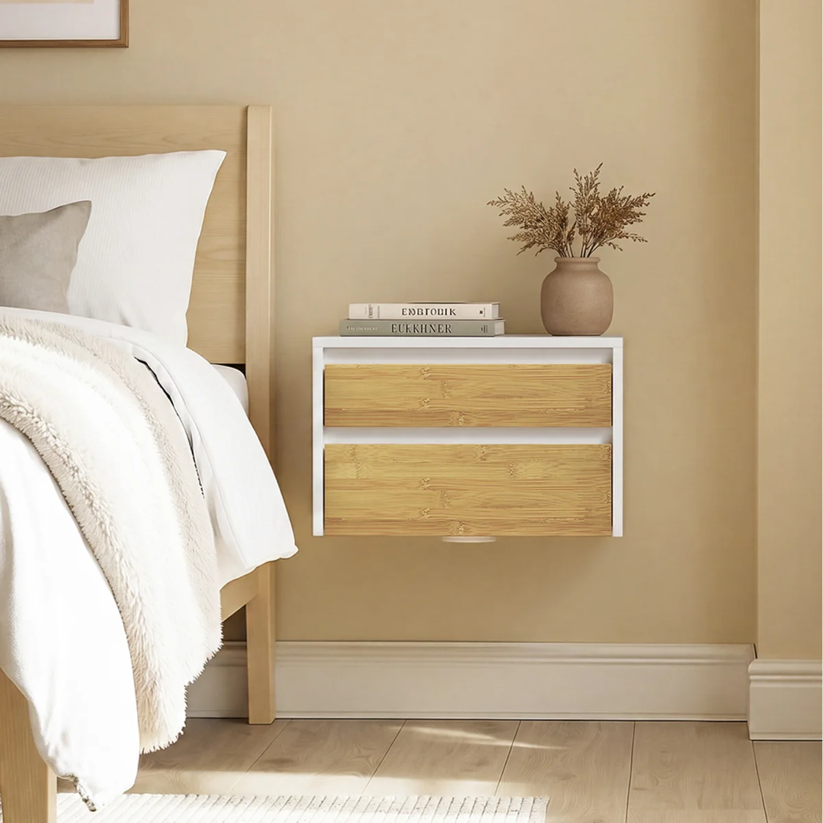 Floating Nightstand with Push-to-Open Drawers - White – image 10