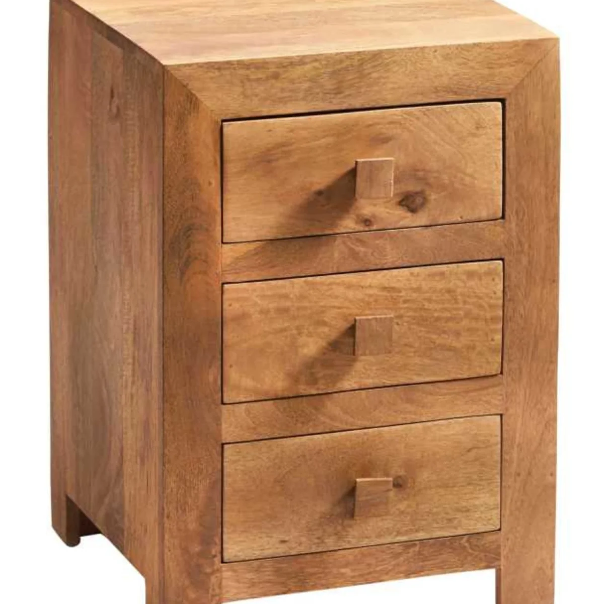 Manila Mango Wood 3-Drawer Bedside Table, Light Finish - Brown – image 3