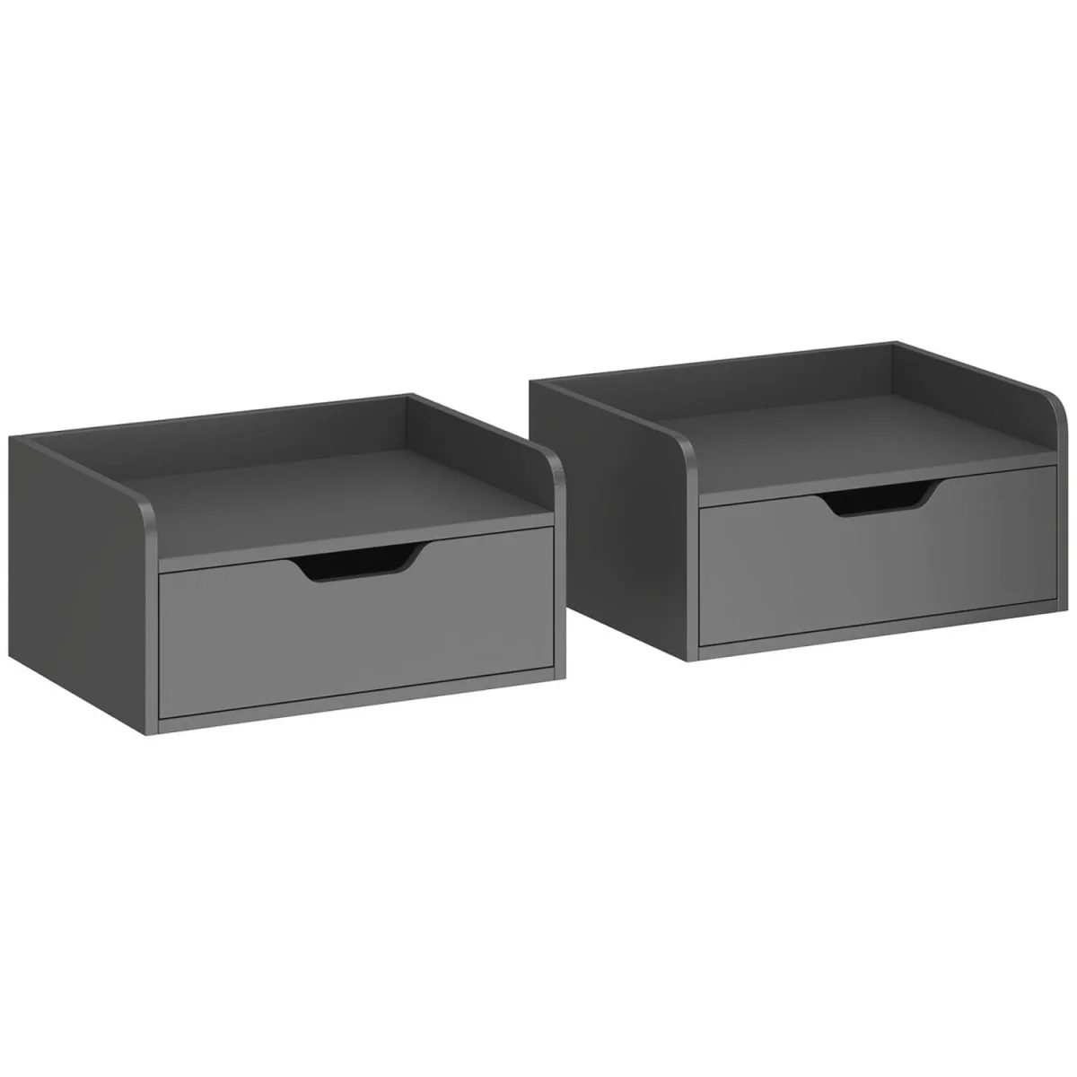 Levaco Set of 2 Wall-Mounted Black Wooden Bedside Tables with Drawer Storage – image 3
