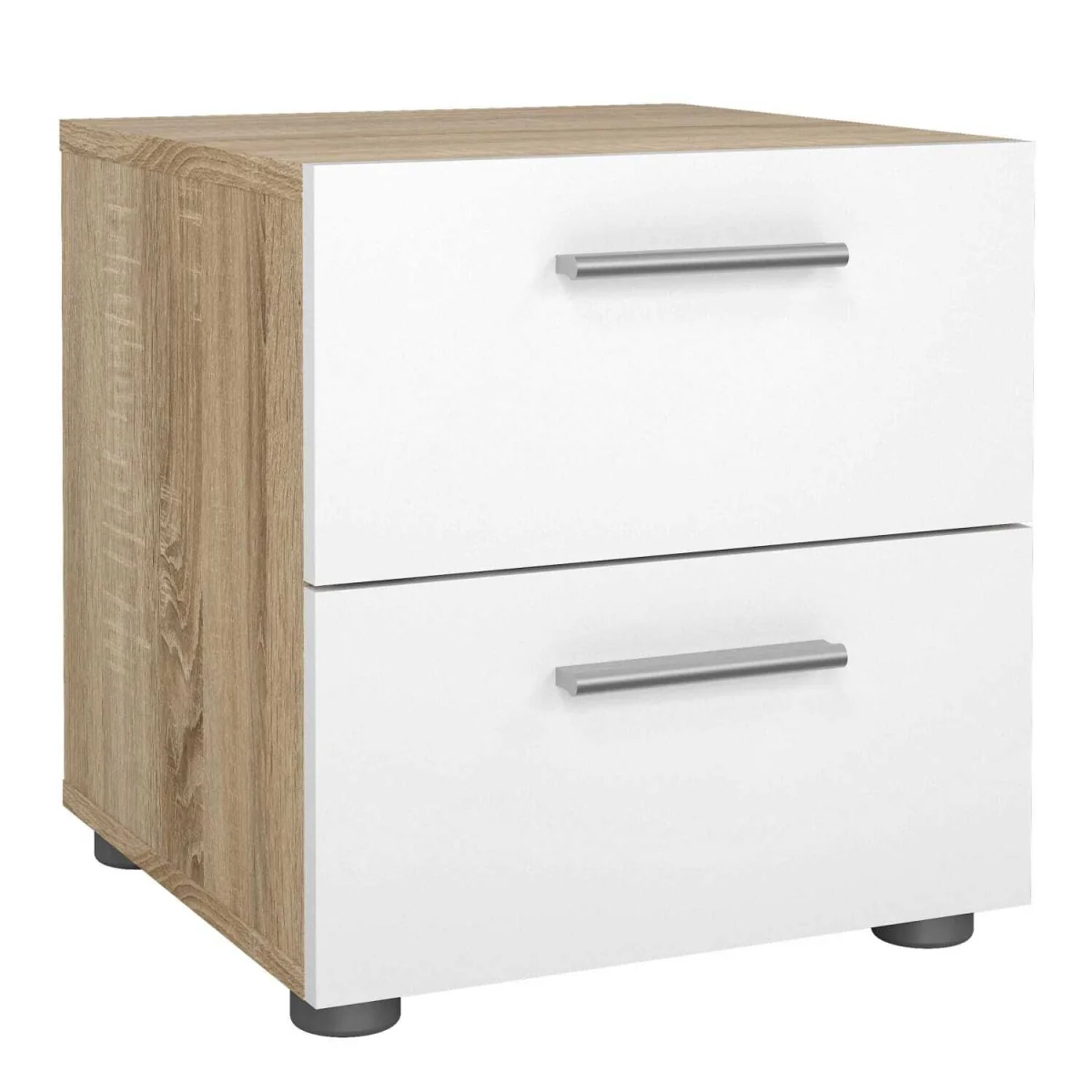 Daejeon Bedside Table - White Gloss and Natural Oak-Effect, 2 Drawers - White – image 3