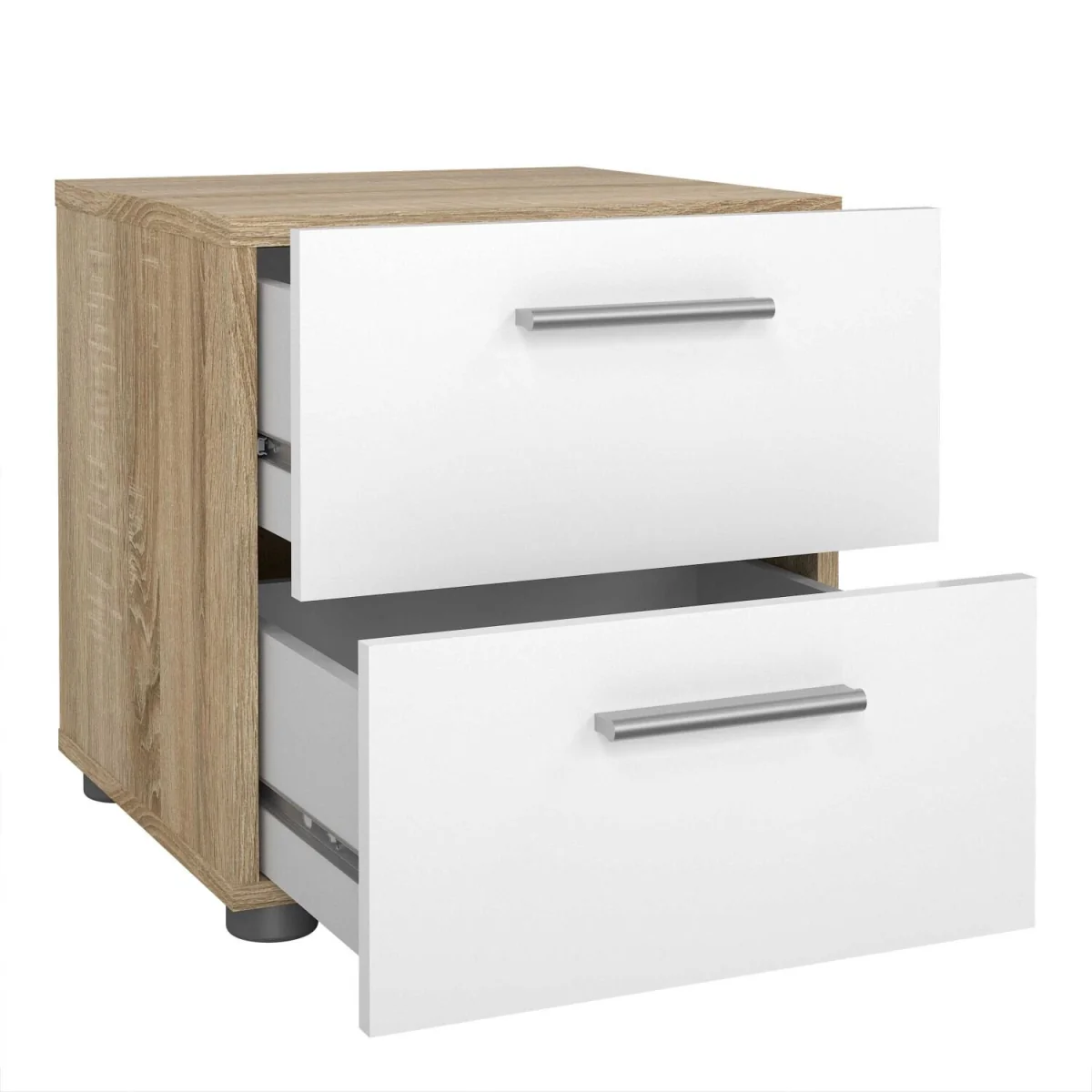 Daejeon Bedside Table - White Gloss and Natural Oak-Effect, 2 Drawers - White – image 4
