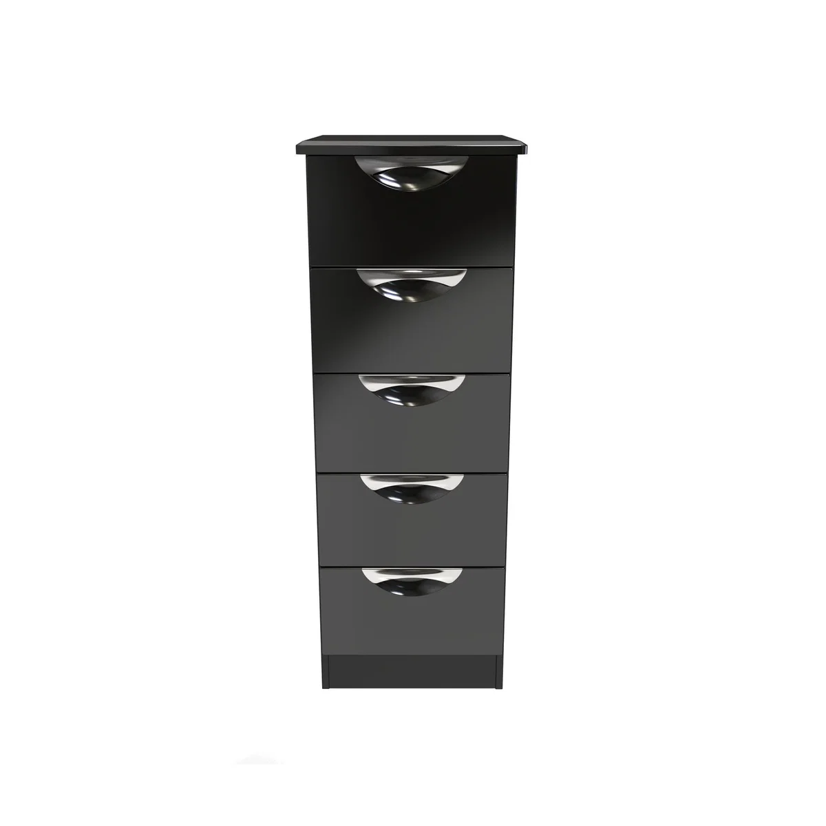 Camden Ready Assembled 5 Drawer Bedside Cabinet - Black Gloss & Black