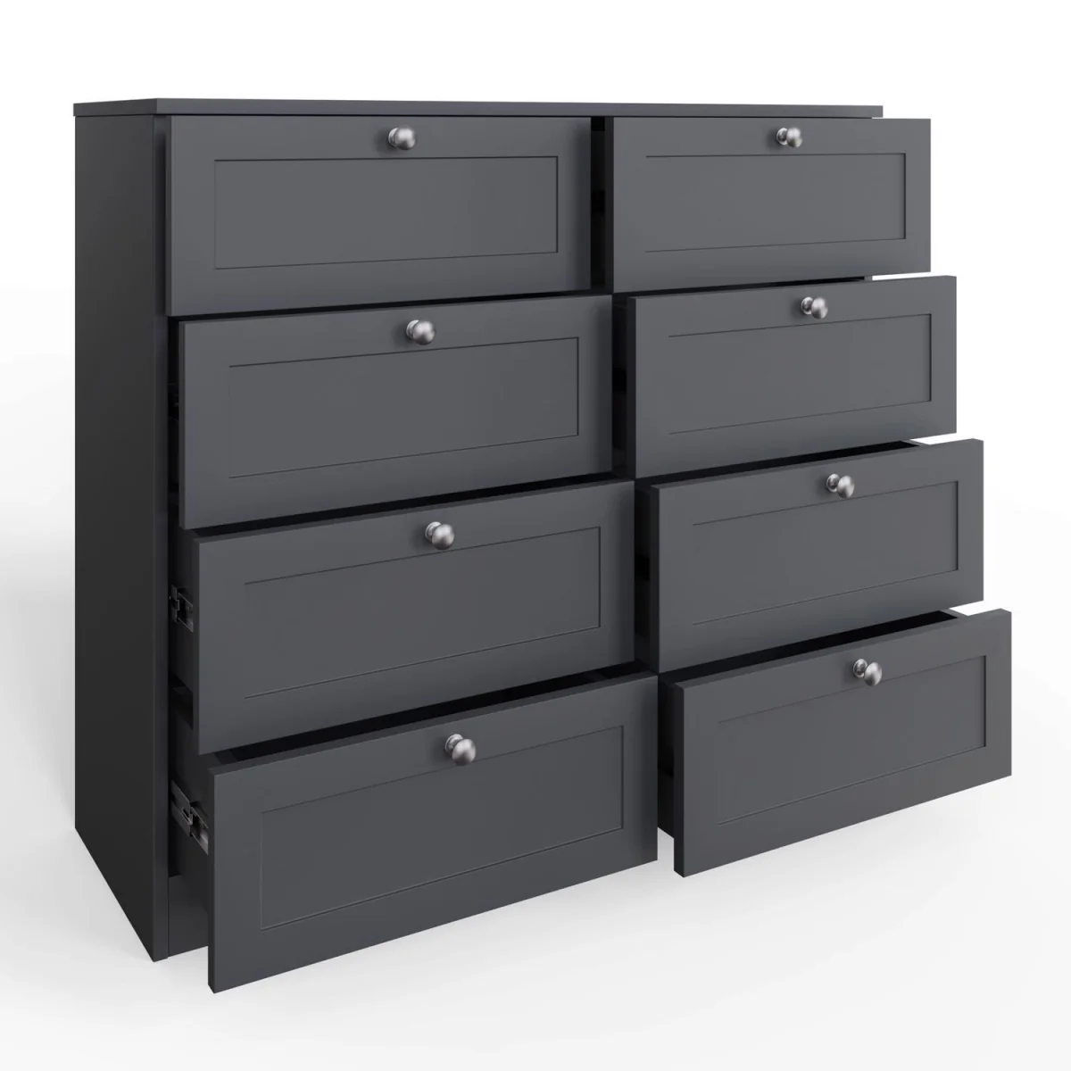 FWStyle Matt Grey 8 Drawer Chest Metal Handles Shaker Style Fronts - Dark Grey – image 4