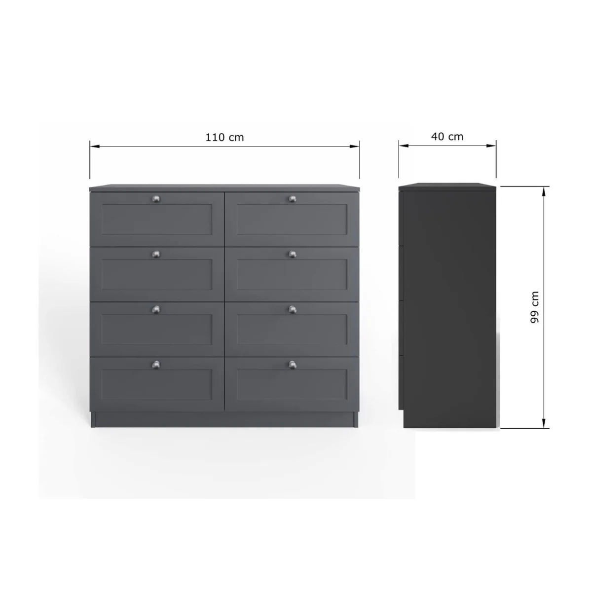 FWStyle Matt Grey 8 Drawer Chest Metal Handles Shaker Style Fronts - Dark Grey – image 6