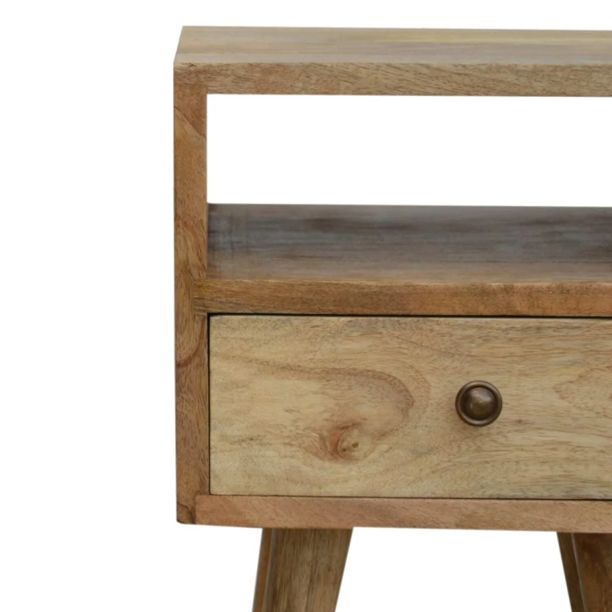 Wyld Haus Parma Mini Bedside Table - Oak Mango Wood, Grey Tweed Top, 1 Drawer - Brown – image 2