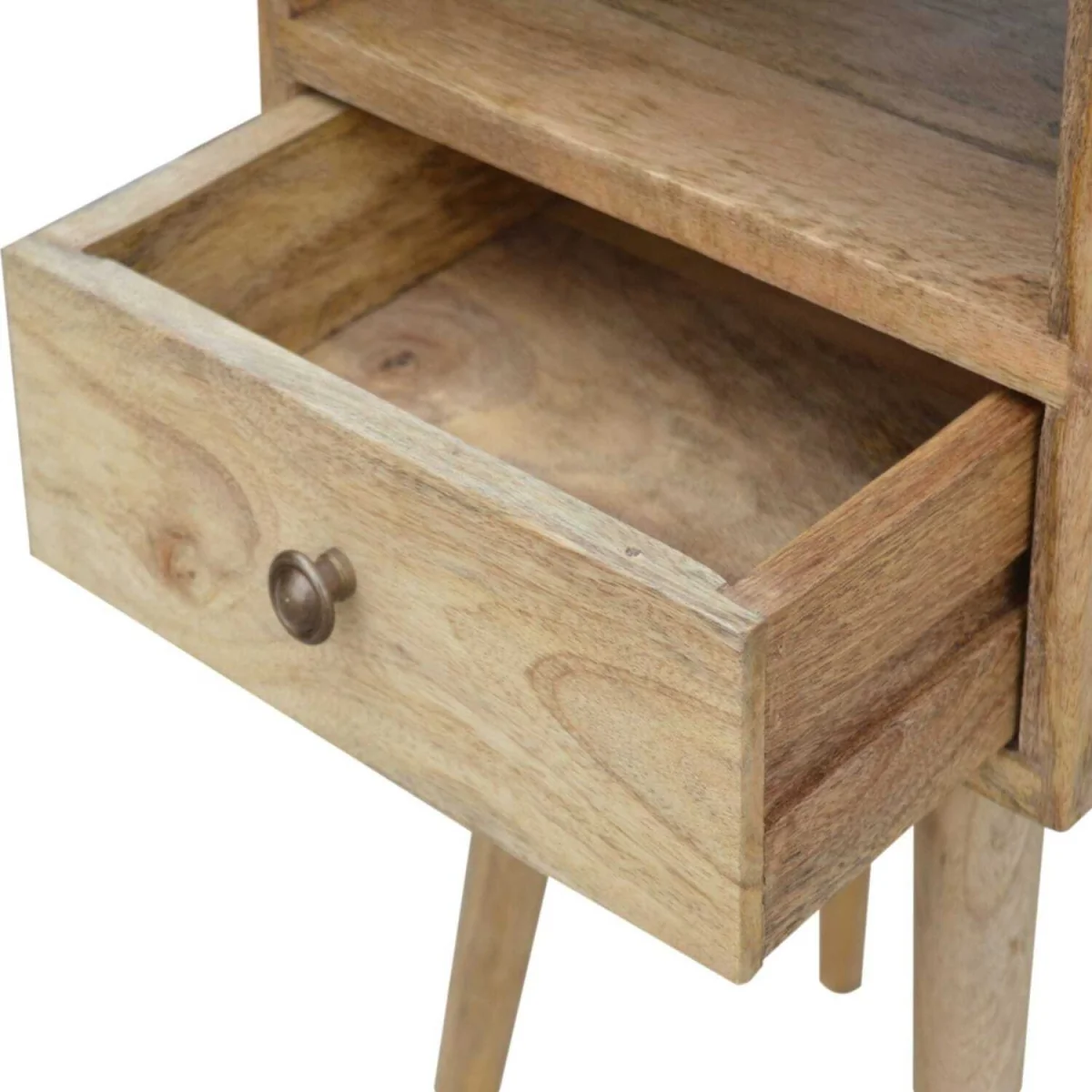 Wyld Haus Parma Mini Bedside Table - Oak Mango Wood, Grey Tweed Top, 1 Drawer - Brown – image 3