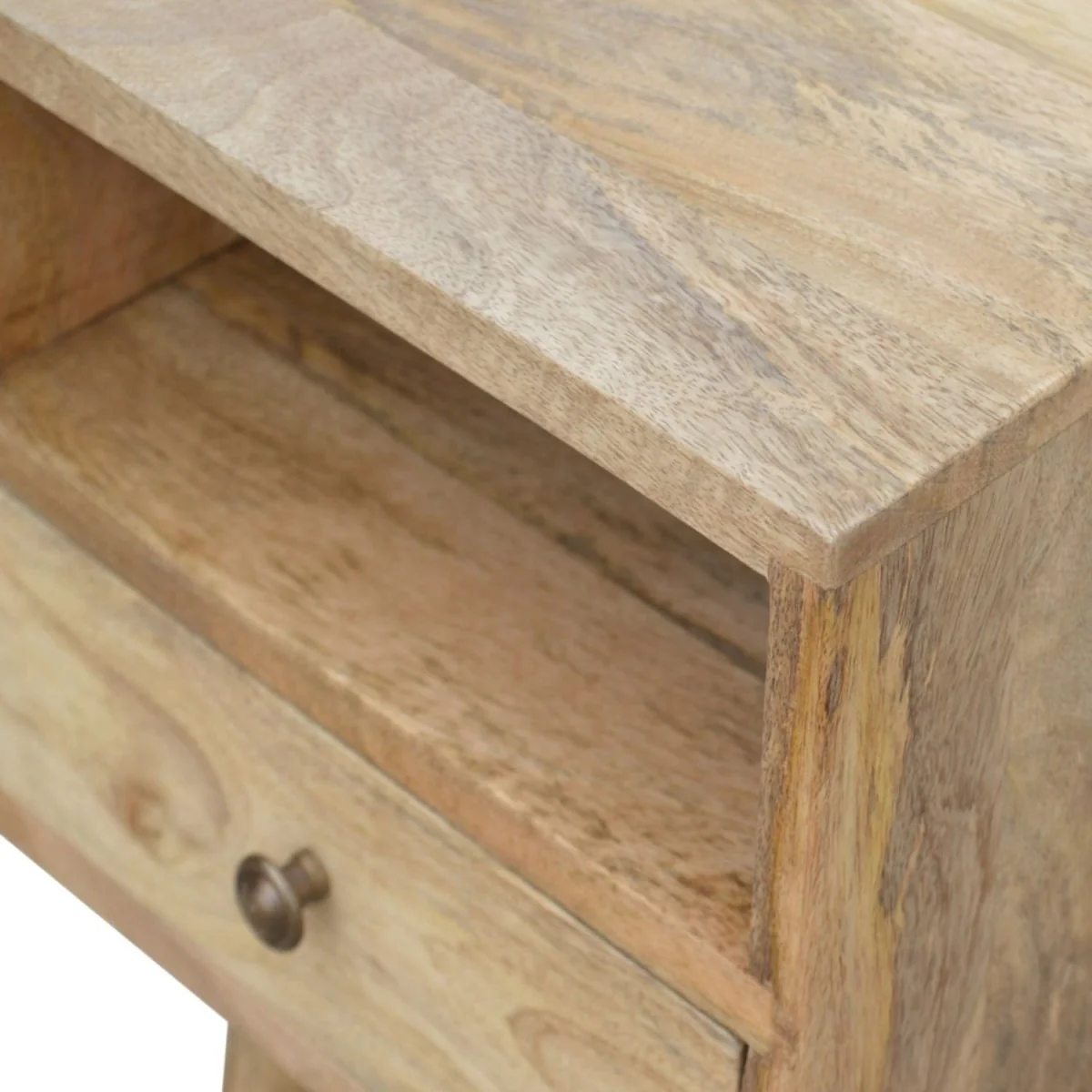 Wyld Haus Parma Mini Bedside Table - Oak Mango Wood, Grey Tweed Top, 1 Drawer - Brown – image 4
