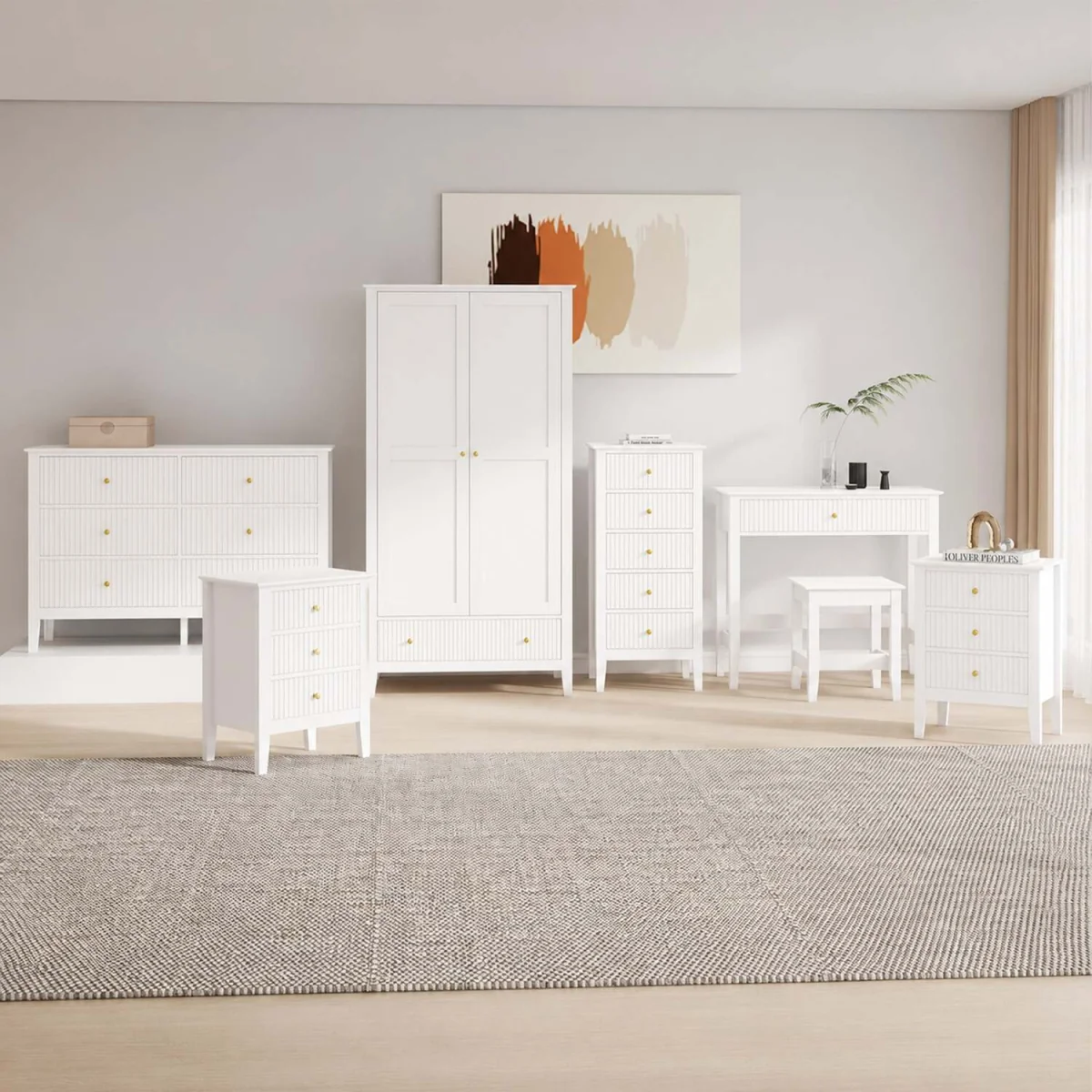Wardrobe, Chest of Drawers, Tallboy, Pair of 3 Drawer Bedside Tables & Dressing Table Set – image 1