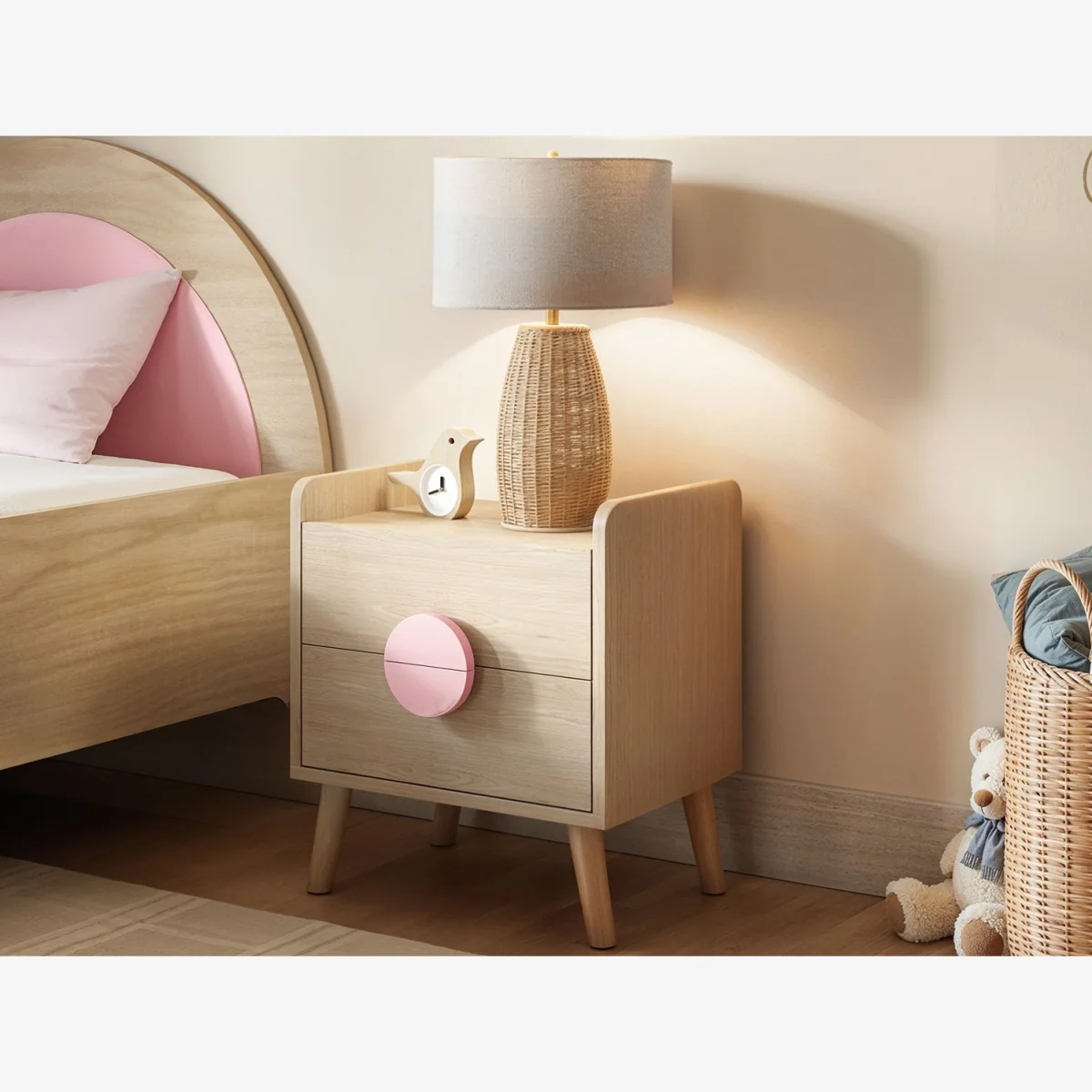 Noah 2 Drawer Bedside Table - Pink
