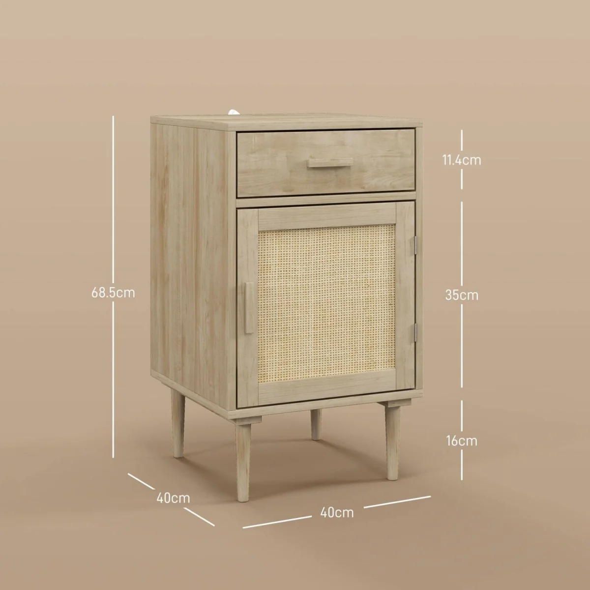 Basose Natural Wood Effect Rattan Bedside Table With Drawer And Door – image 3