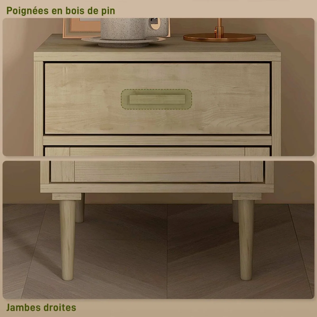 Basose Natural Wood Effect Rattan Bedside Table With Drawer And Door – image 7