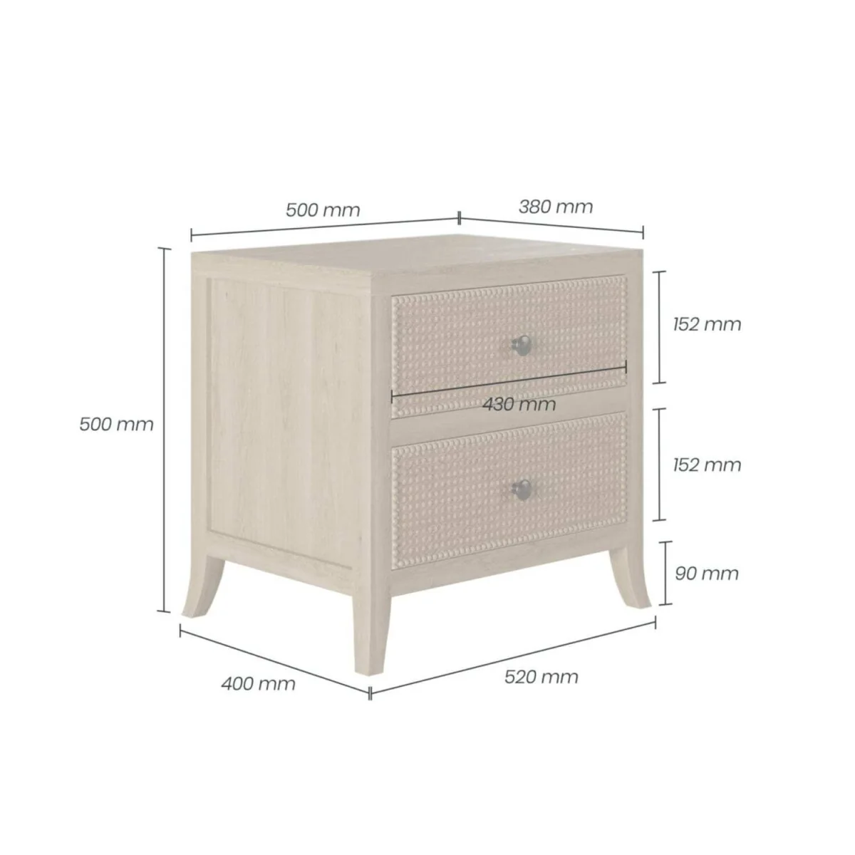 Toscana Aged Bedside Table with Rattan Drawer Fronts 2 Drawers - Brown – image 3