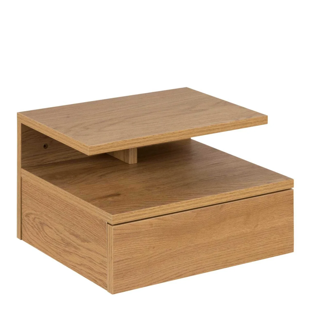 Lincoln Wild Oak Effect Floating Bedside Table 1 Drawer Open Shelf - Brown – image 3