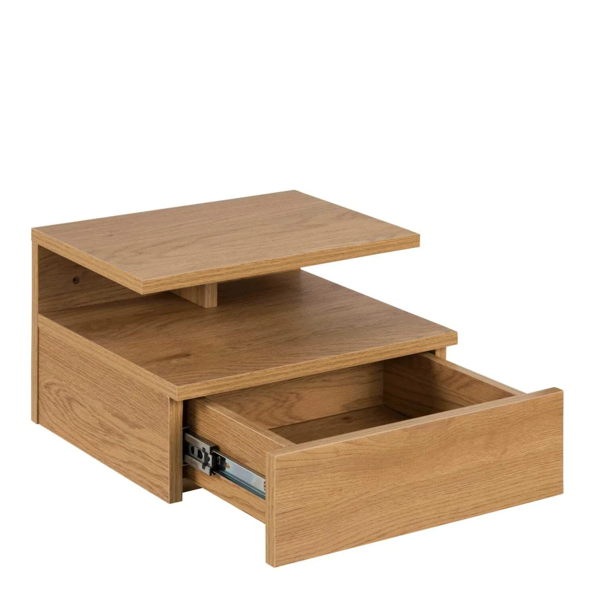 Lincoln Wild Oak Effect Floating Bedside Table 1 Drawer Open Shelf - Brown – image 4