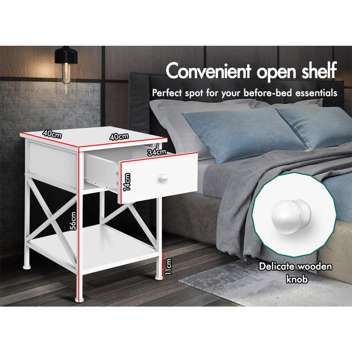 Coye 1 Drawer Retro Wooden Bedside Table - White – image 4