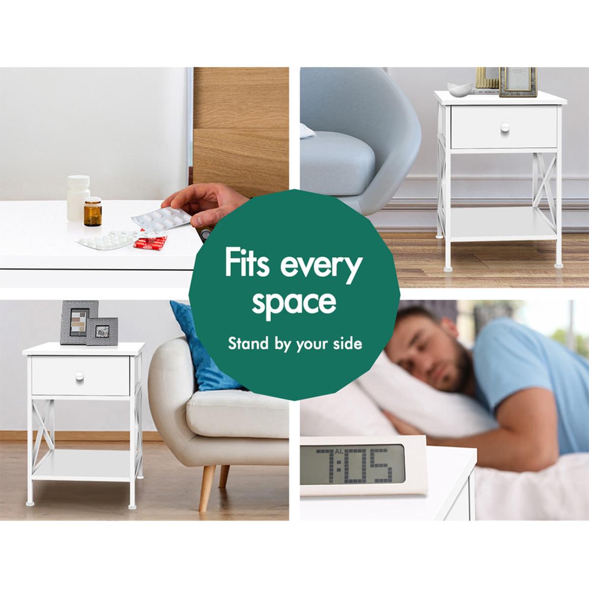 Coye 1 Drawer Retro Wooden Bedside Table - White – image 8