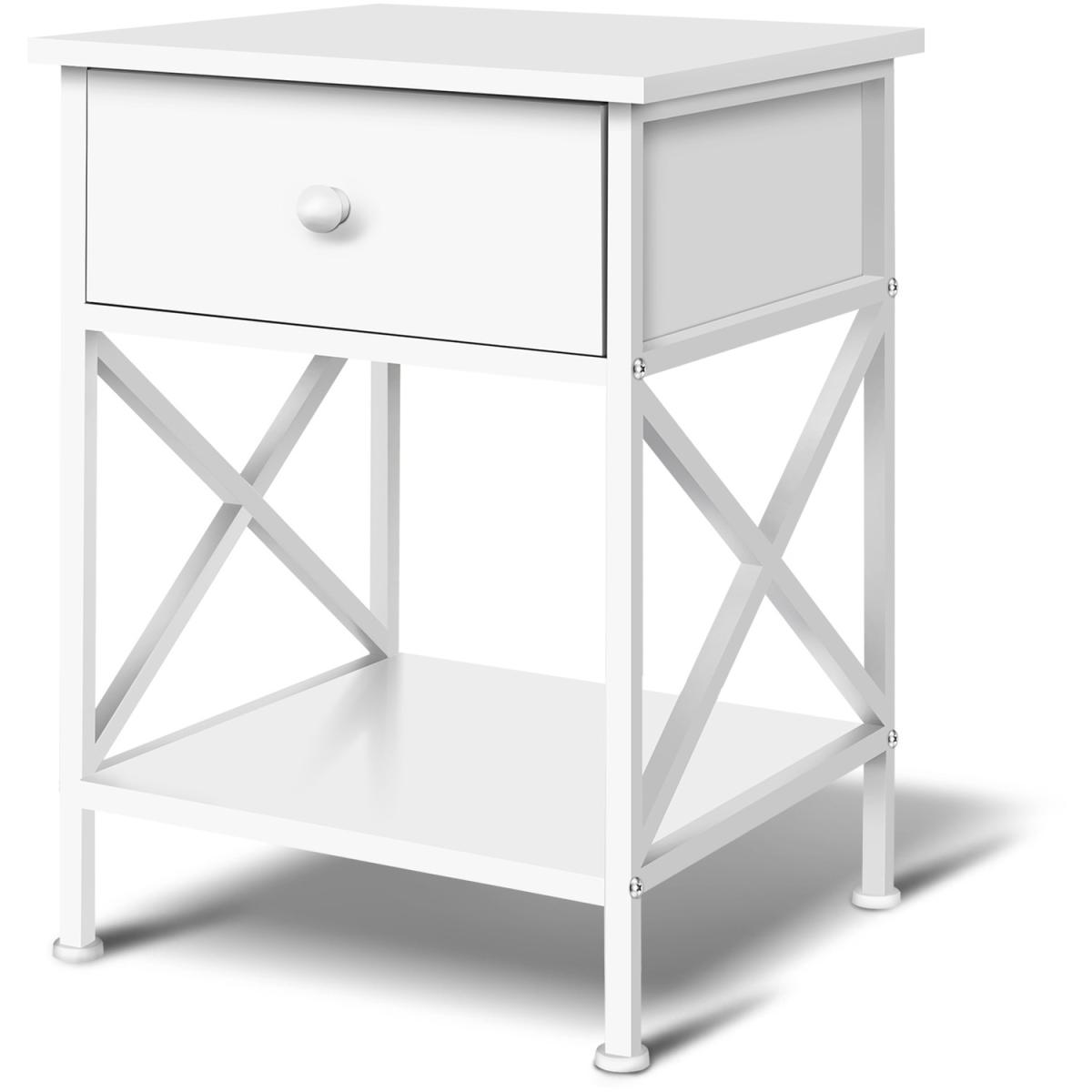 Coye 1 Drawer Retro Wooden Bedside Table - White – image 10