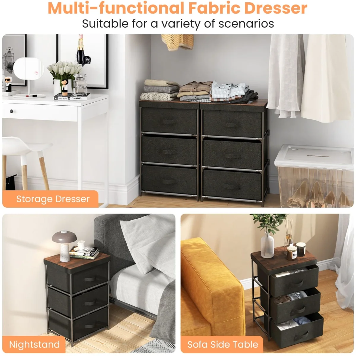 Set of 2 Fabric Dresser Fabric Nightstand - Black – image 2
