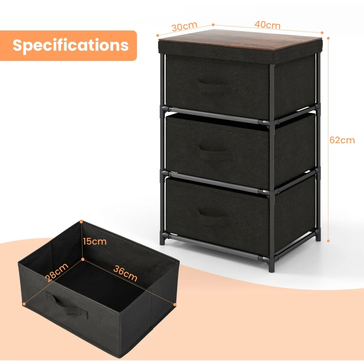 Set of 2 Fabric Dresser Fabric Nightstand - Black – image 3
