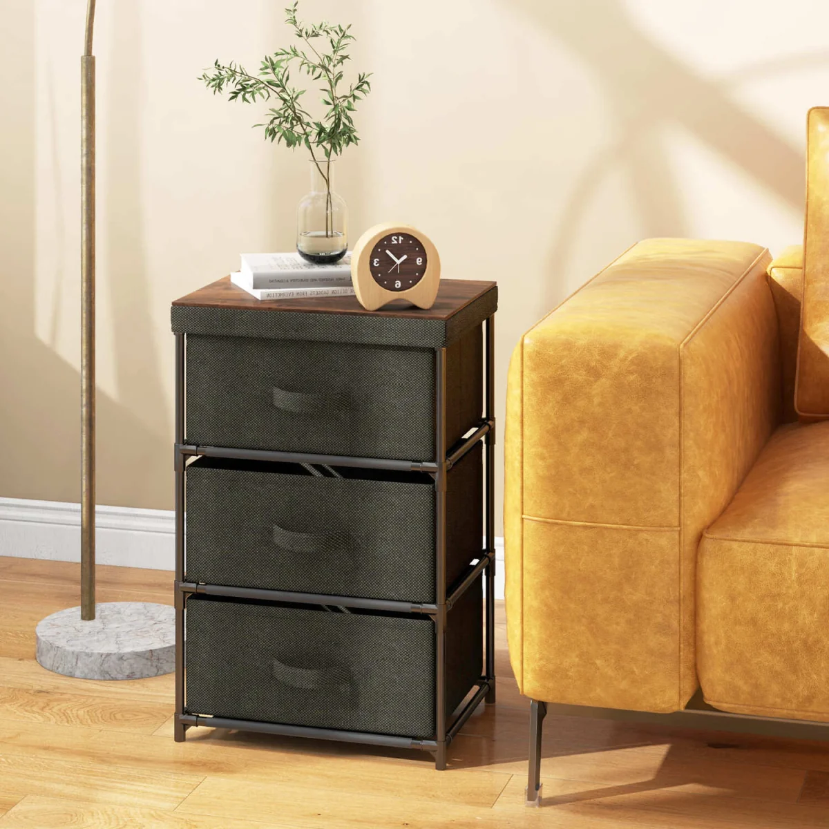 Set of 2 Fabric Dresser Fabric Nightstand - Black – image 4
