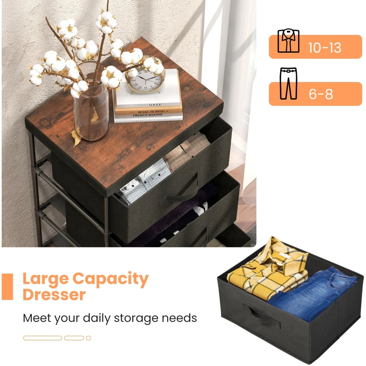 Set of 2 Fabric Dresser Fabric Nightstand - Black – image 5