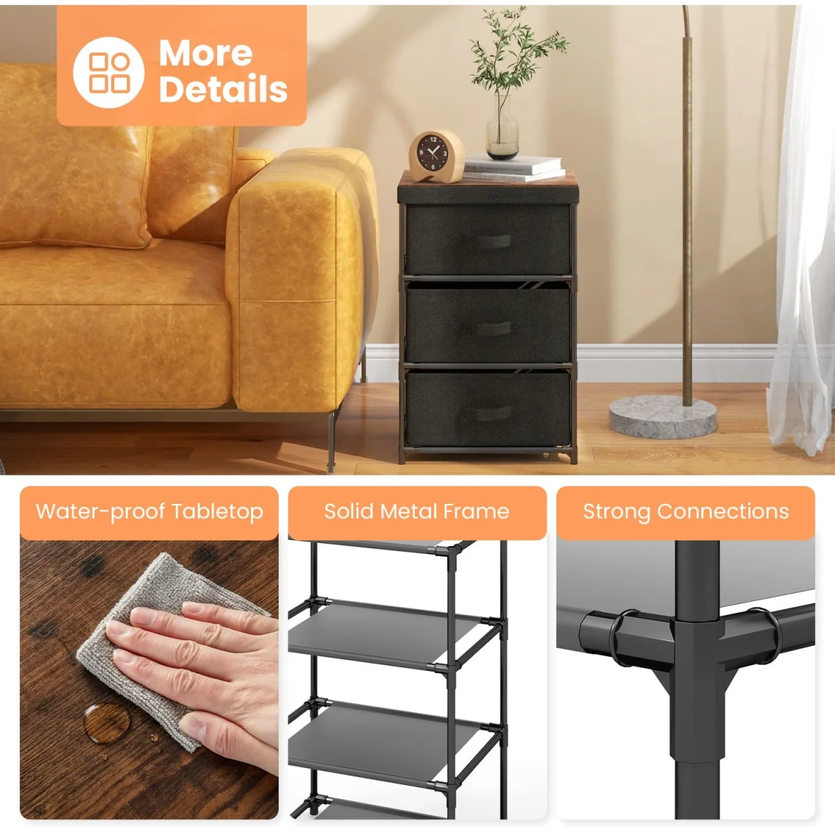 Set of 2 Fabric Dresser Fabric Nightstand - Black – image 6