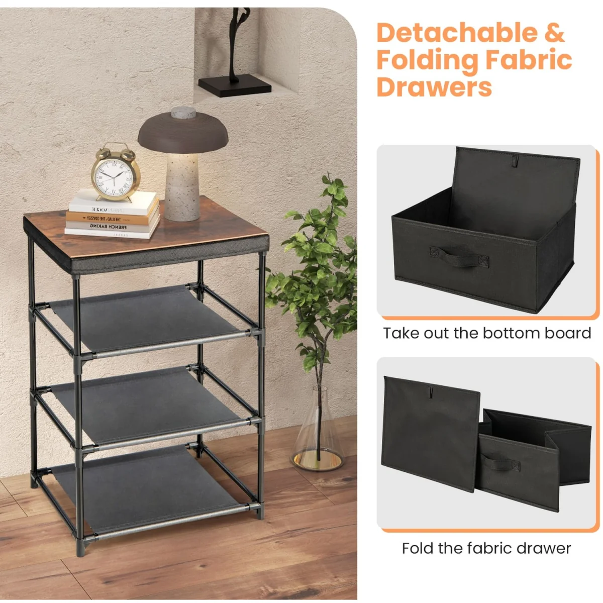 Set of 2 Fabric Dresser Fabric Nightstand - Black – image 7