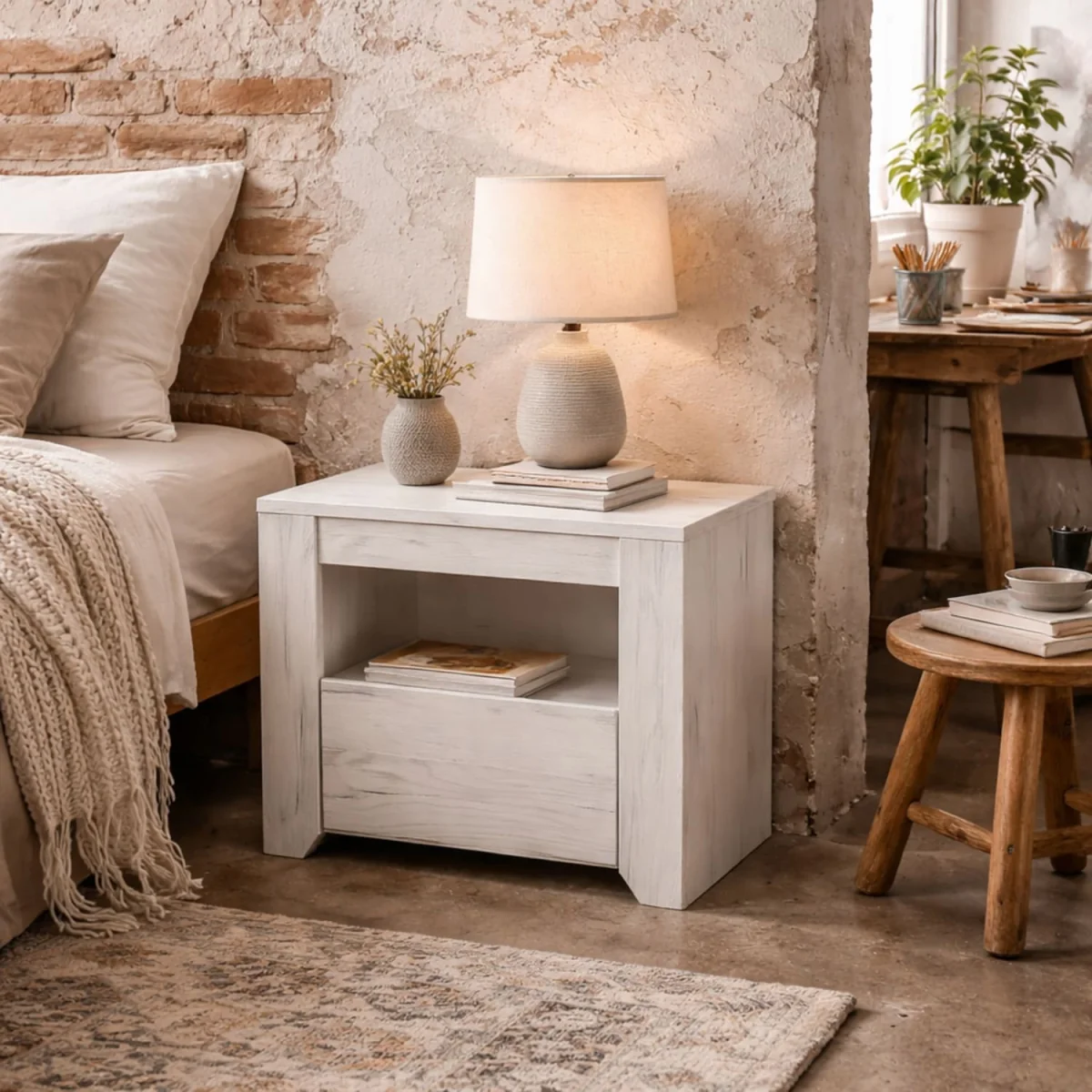 Norwich Aged Effect Soft Bedside Cabinet 1 Drawer - White – image 1