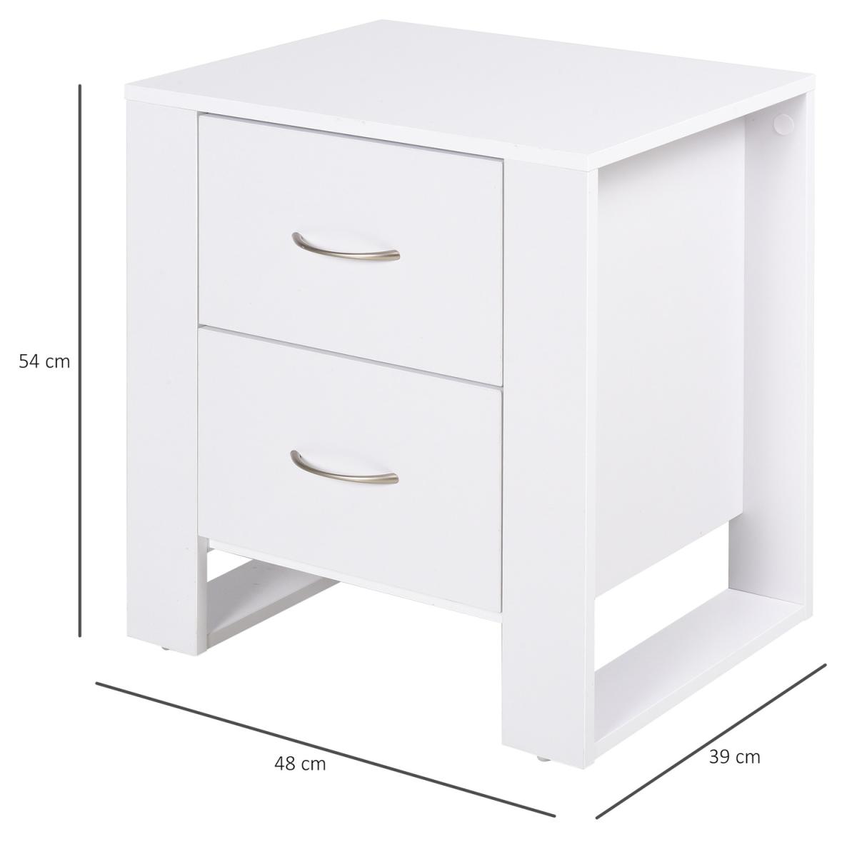 2 Drawer Modern Bedside Table with Handles - White – image 2